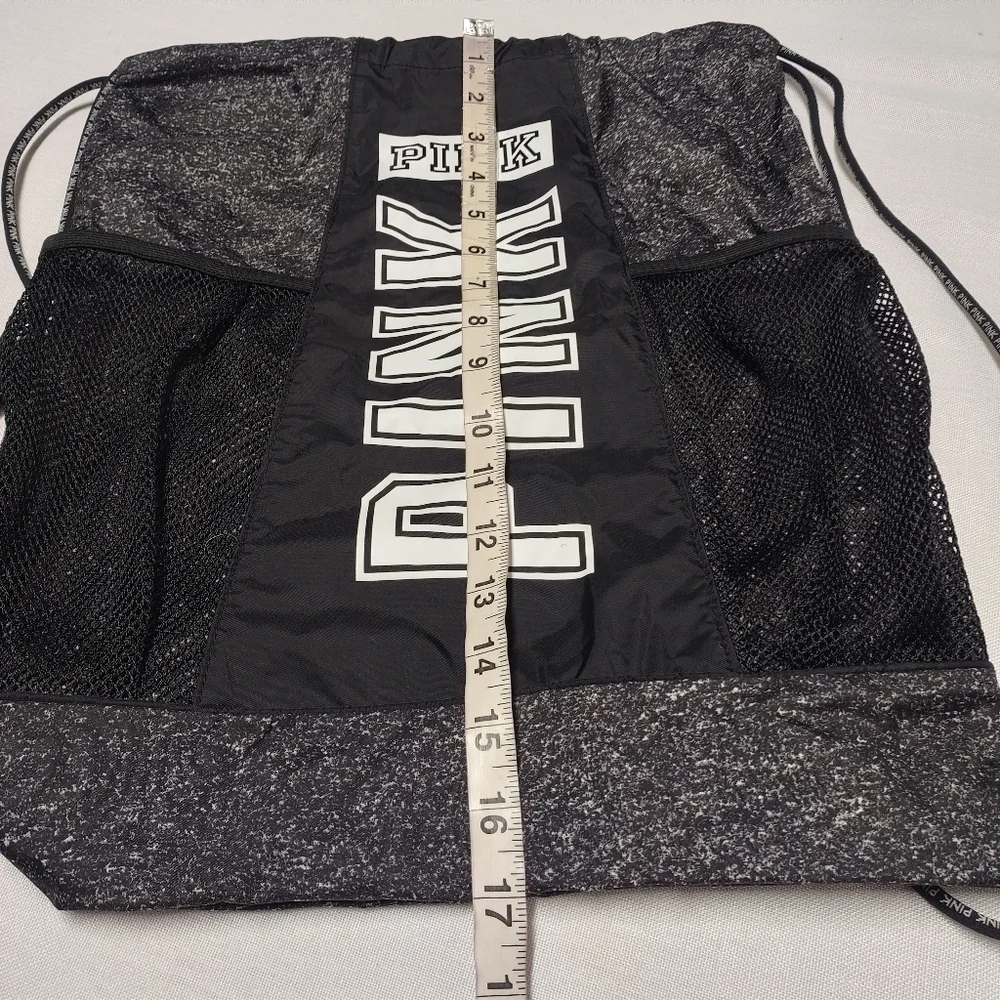 Victoria's Secret Drawstring Black Gray Backpack Bag